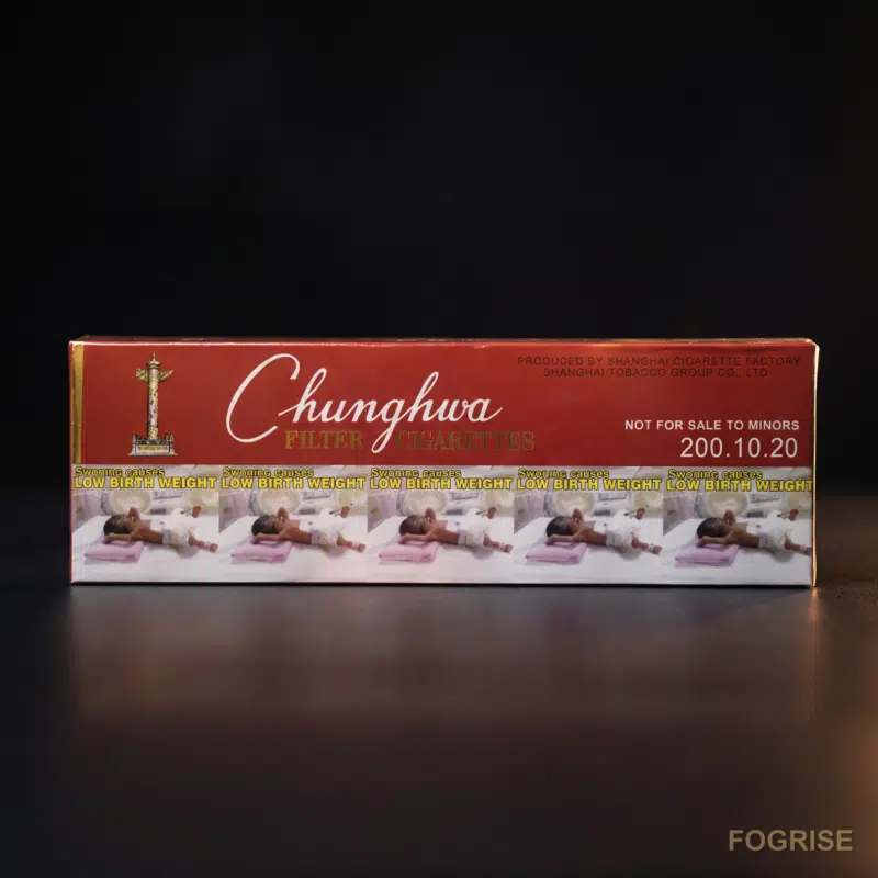 A real Chunghwa (中华) cigarette pack, Premium editorial still-life of a single real Chunghwa (中华) hard-pack, front-and-slight