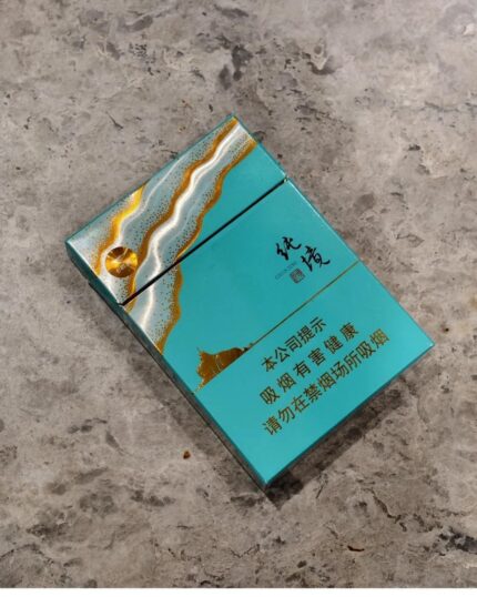 Septwolves Chunjing Mid cigarette packaging, two turquoise packs arranged on a stone surface